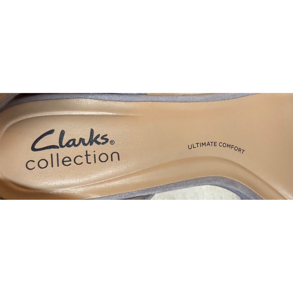 Clarks Ambyrlyn Bay Blue Grey Suede Block Heel Ankle Strap Sandals Mens 7M - Picture 8 of 9